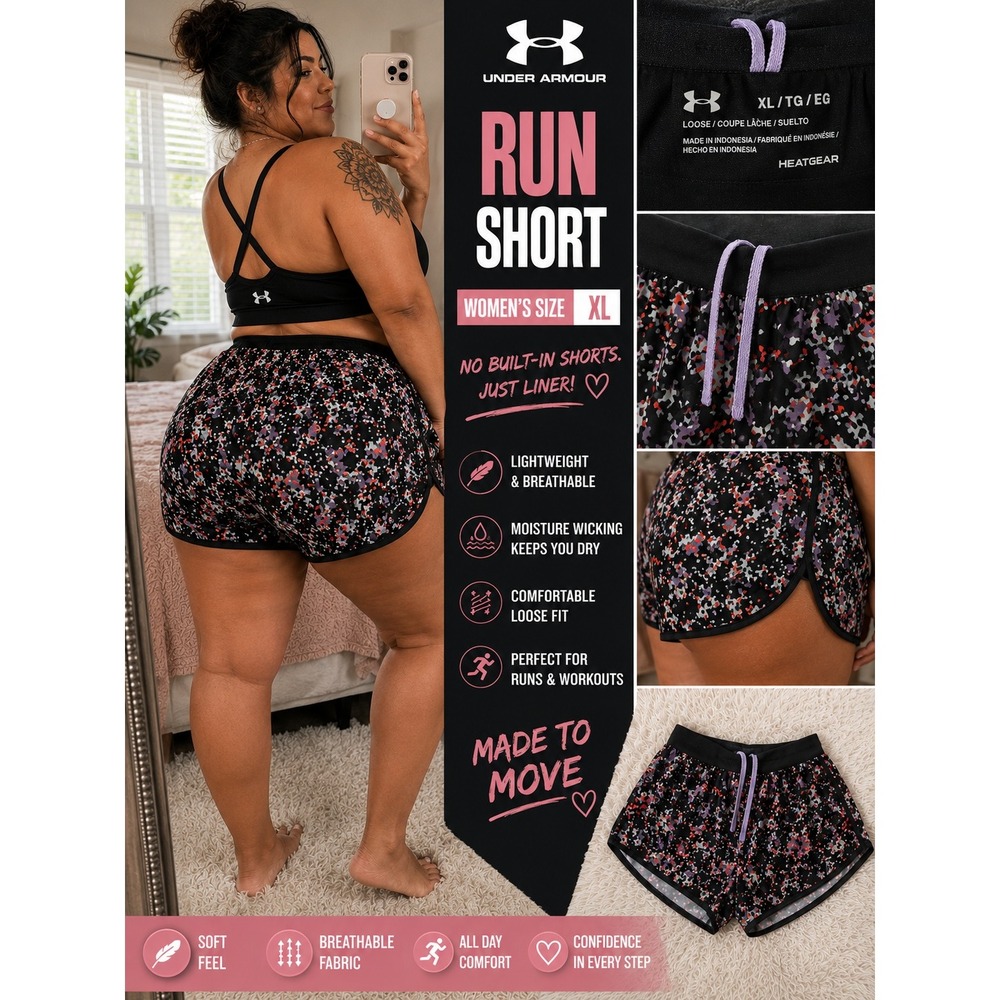 Under Armour HeatGear Shorts Womens XL Black Abstract Print Mesh Liner